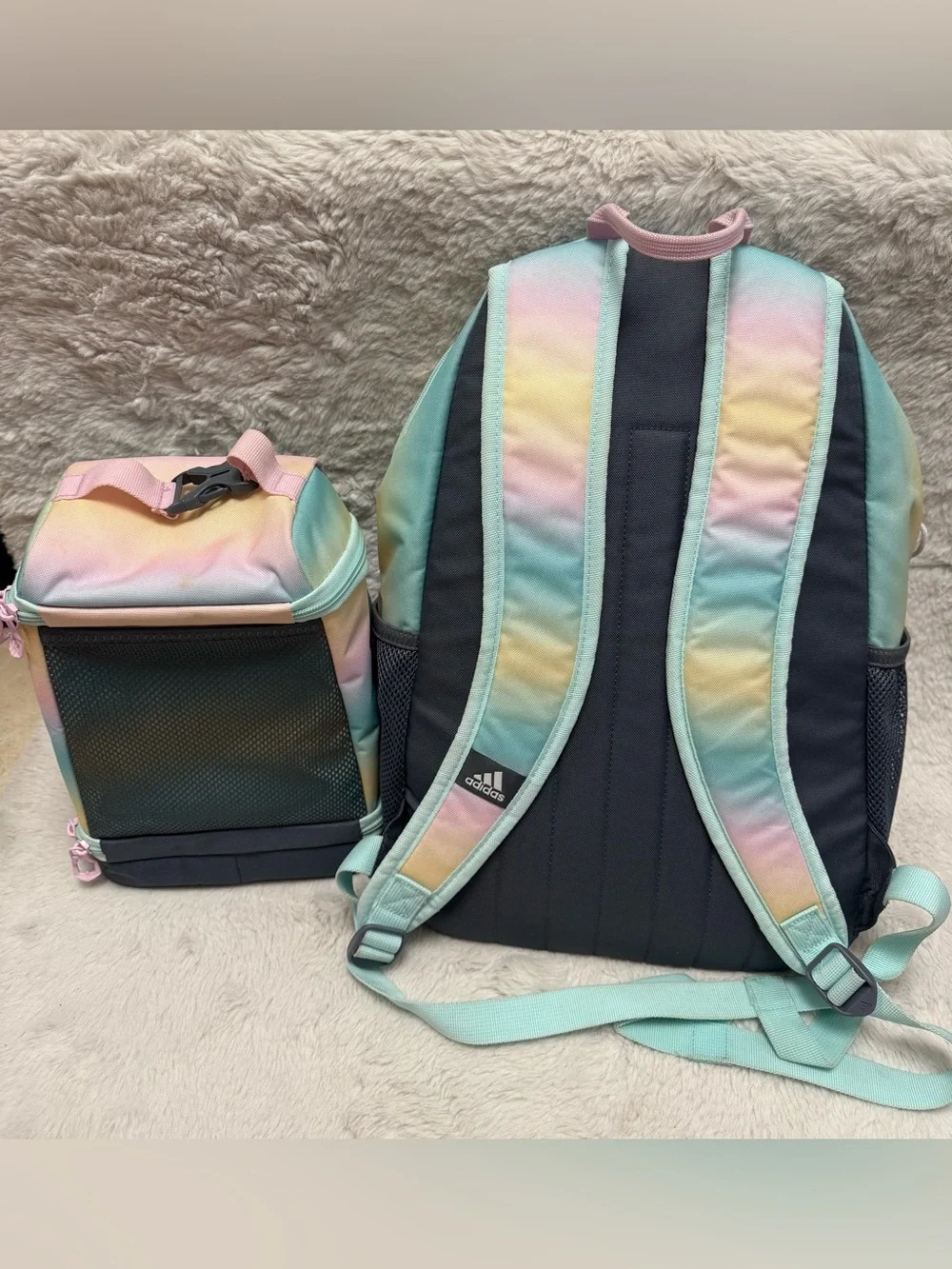 adidas Pastel Rainbow Gradient Backpack and Lunch bag set- Mint, Pink, Yellow - Picture 4 of 16